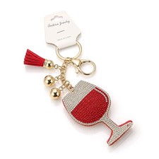 Rhinestone Wine Glass Keychain Bling Crystal Bag Charm Puffy Red Wine Tassel NWT