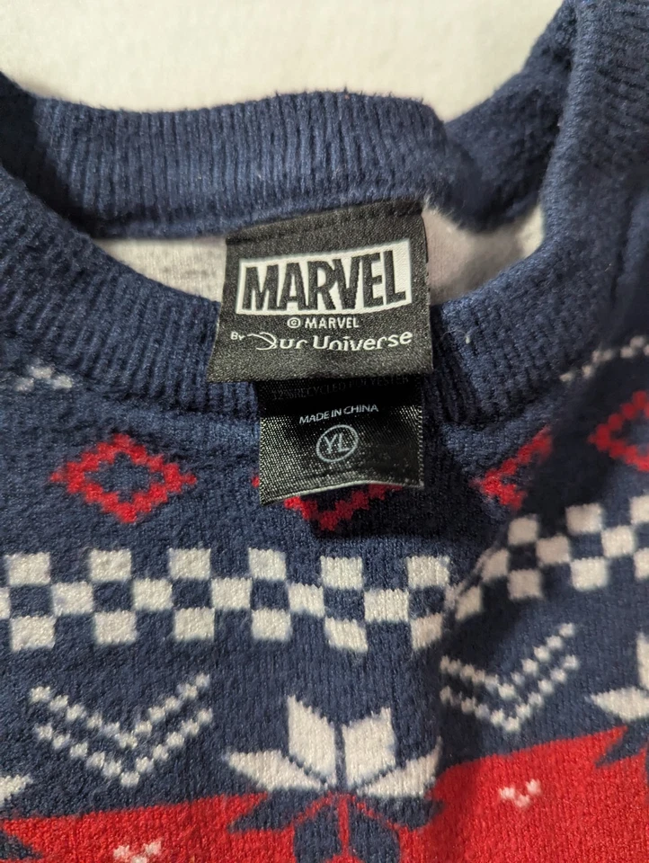 Marvel Spider-Man Navidad Suéter Juvenil Grande YL Rojo Azul Ur Universo Vacaciones Foto 4 de 4