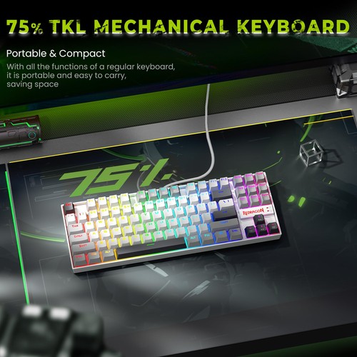 K552P Mechanical Gaming Keyboard TKL with 18 Backlight Modes, Hot-Swappable R... - Picture 3 of 9