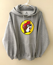 Buc-ee's Men s 2XL Gray Pullover Hoodie Fleece Logo Graphic Pockets Drawstring