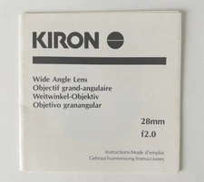 Kiron 28mm f2 Wide Angle Lens Instruction Manual multi-language