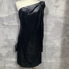 BCBGMAXAZRIA Dress Women 4 Black Metallic Velvet One Shoulder Cocktail Mini
