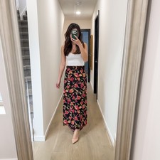 Vintage 90s Y2K Hippie 100 Silk European Summer Boho Babydoll Floral Skirt 6