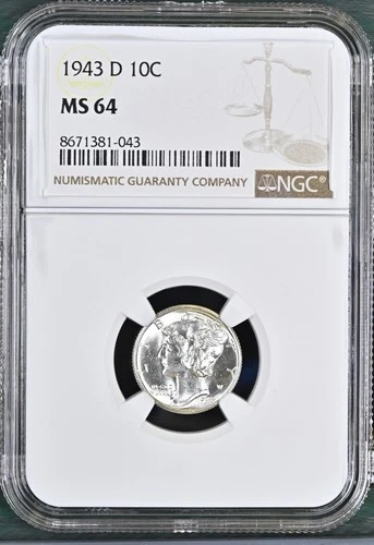 1943 D Mercury Dime NGC MS-64 -043