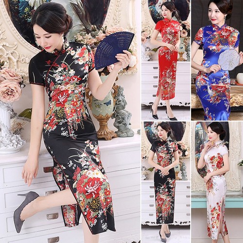 Floral Print Short Sleeve Cheongsam Dress Traditional Chinese Dress for Women - Picture 3 of 28