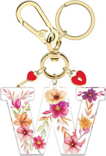 Initial Letter Keychain for Women Girls Heart Pendant Key Ring Cute Letter Keych