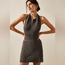 Free People Beach Orchid Dark Gray Convertible Knit Tie back Mini Dress, sz S