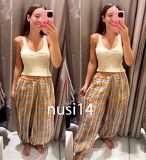 ZARA NEW WOMAN MID-RISE ZW COLL RAMIE CHECK BALLOON PANTS ORANGE 8369/034/615