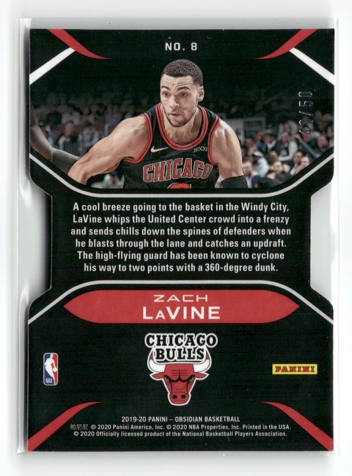 2019-20 PANINI OBSIDIAN #8 ZACH LAVINE PITCH BLACK PURPLE DIE CUT /50 - Image 2 of 2