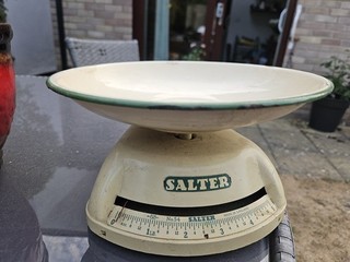 Vintage 1950s Green & Cream Salver No 54 Enamelled Kitchen Scales