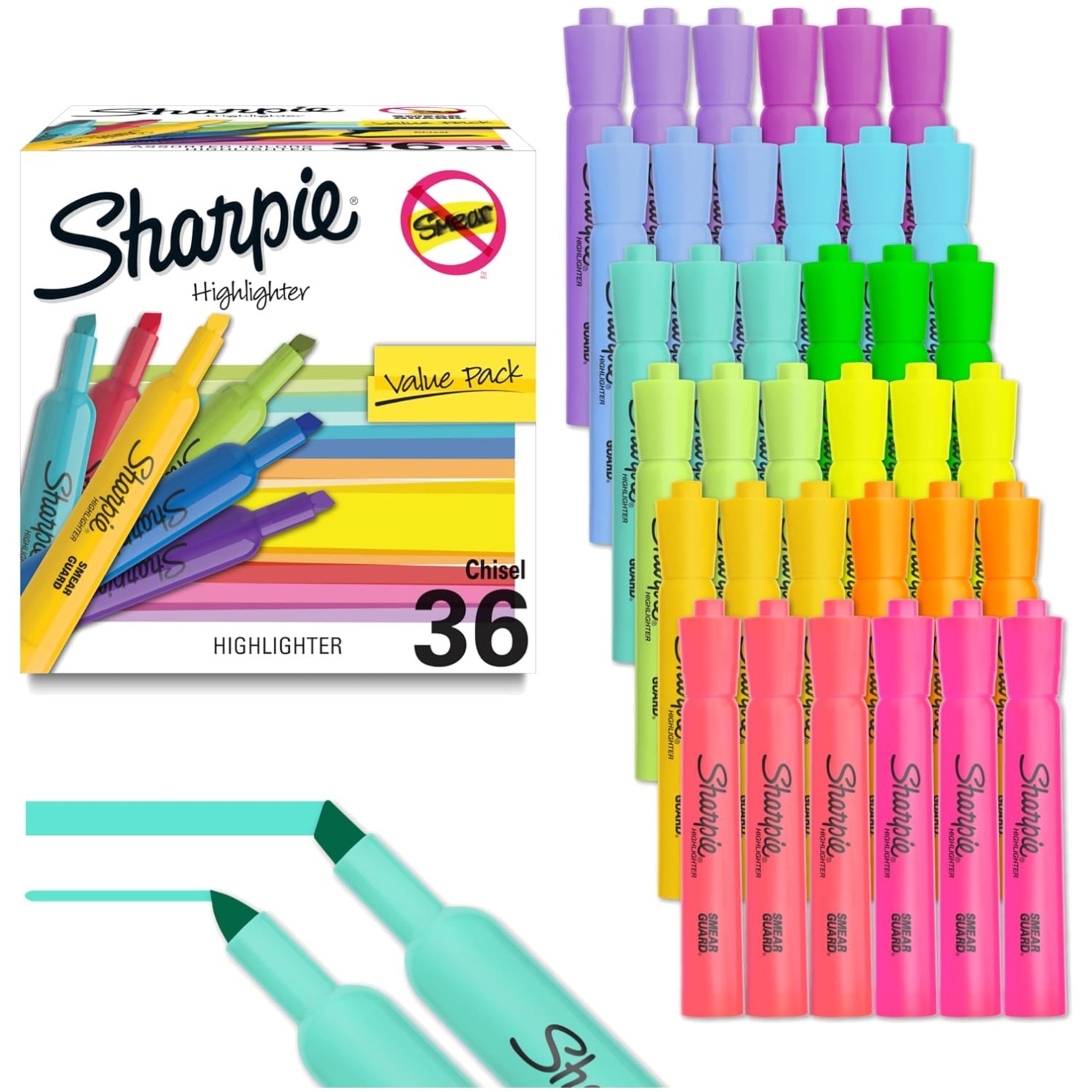 Tank Highlighters, Chisel Tip, 12 Assorted Fashion Colors, C