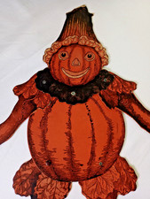 EX RARE Antique Vintage Beistle Mechanical Elf Jointed Miss Pumpkin Diecut c1930
