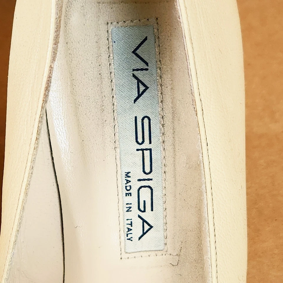 Mocasín Via Spigia Puntera Cuadrada Tacón Bloque Mediano Cuero Amarillo Mantequilla Para Mujer Talla 8 Foto 3 de 4