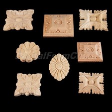 European Style Wood Carved Onlay Applique Door Working Frame Flower Decal Decor