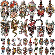 77 Sheets Temporary Tattoo for Women and Men, 17 Sheets Half Arm Chest Shoulder