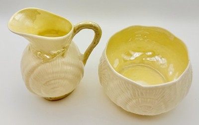 Vintage Irish Belleek Seashell Creamer & Sugar Bowl Ireland Nautilus Shell