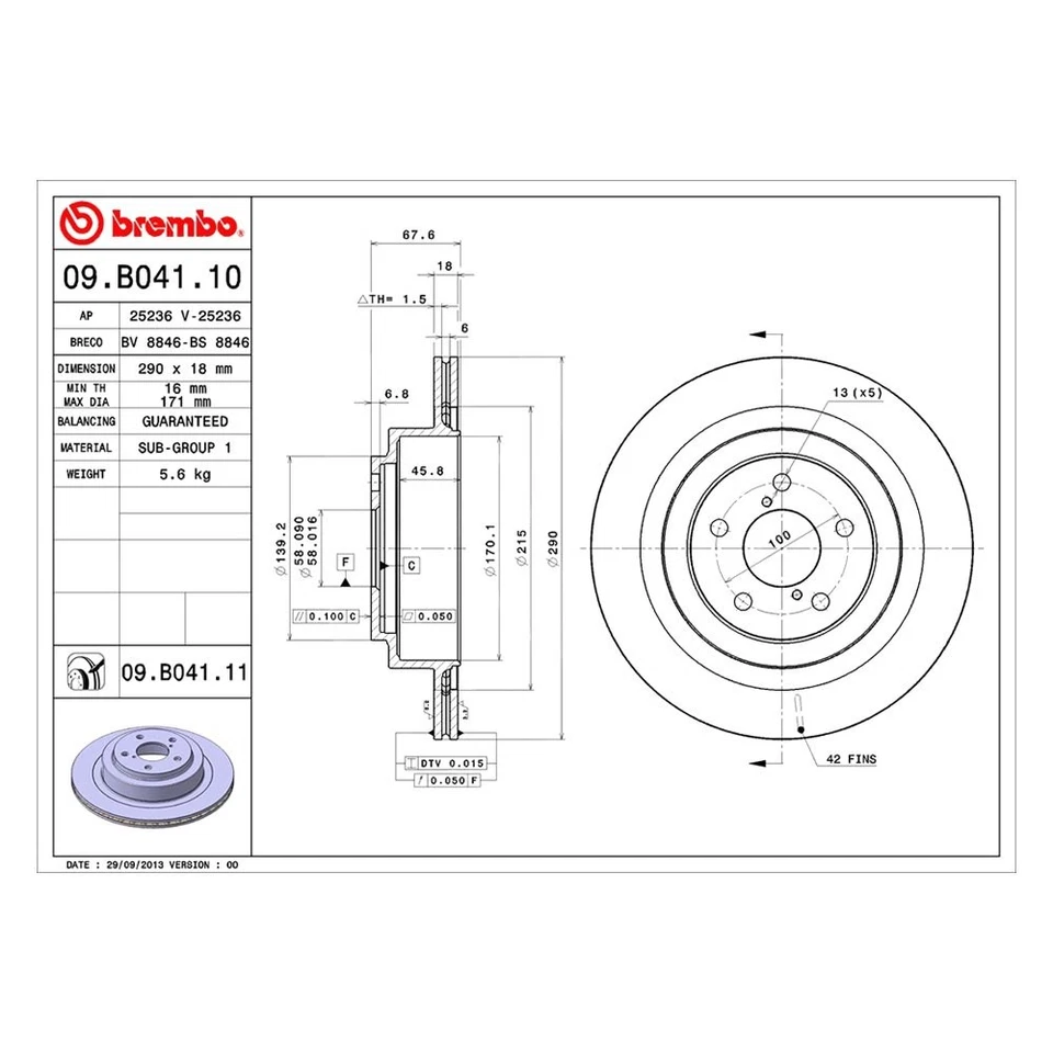 For Subaru Impreza 06-07 Brembo UV Coated Series Plain Vented Rear Brake Rotor Foto 2 de 4