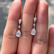 Women's Drop Dangle Earring 2Ct Pear Cut Simulated Diamond 14K White Gold Plated