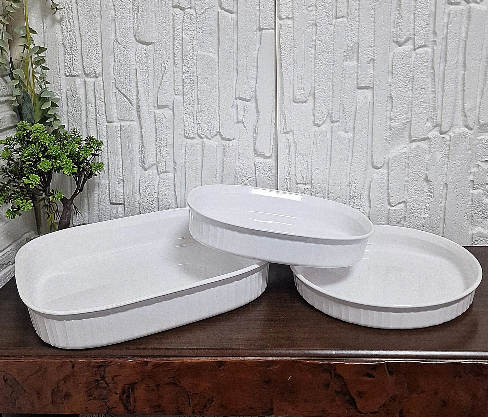 Vintage CorningWare French White 3 Pc Casserole Baking Dish Set Oven Bakeware