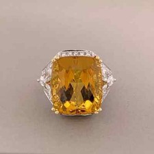 Fine Cushion Shape Yellowish Orange 17.00CT Citrine 2.53CT White CZ Party Ring