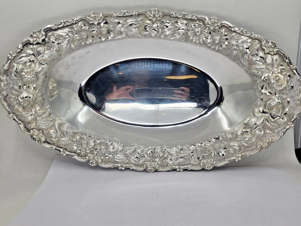 Plato ovalado grande vintage Stieff Rose de plata de ley Foto 4 de 4