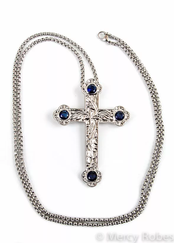 New Pectoral Cross w 36 Chain SBATS013 SR Royal Blue Stones Clergy eBay