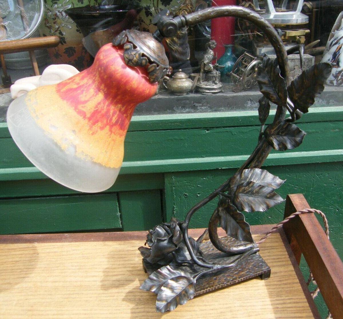 Daum Nancy Art Nouveau Lamp Wrought Iron Signed F Paquet Daum Nancy Art Nouveau Lamp Wrought Iron Signed F Paquet
