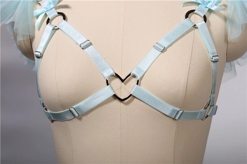 Pastel Bow Chiffon Body Harness Kawaii Cosplay Sexy Heart Buckle Erotic Outfit - Bild 9 von 14