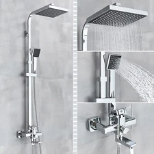 Chrome Bathroom Rain Shower Head Sets Complete with Faucet Tub Spout 2handles