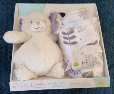 Little Miracles Lovables floral Blanket Plush soft toy white purple Bunny  Set UK