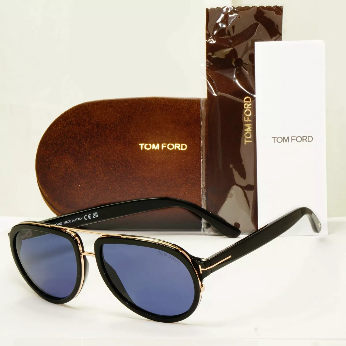 Tom Ford Geoffrey Sunglasses Black Blue Gold Pilot Designer Mens TF 779 01V