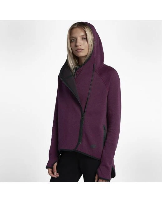 NIKE Tech Purple Fleece Asymmetrical Zip High Low Cape Hooded Jacket Womens M