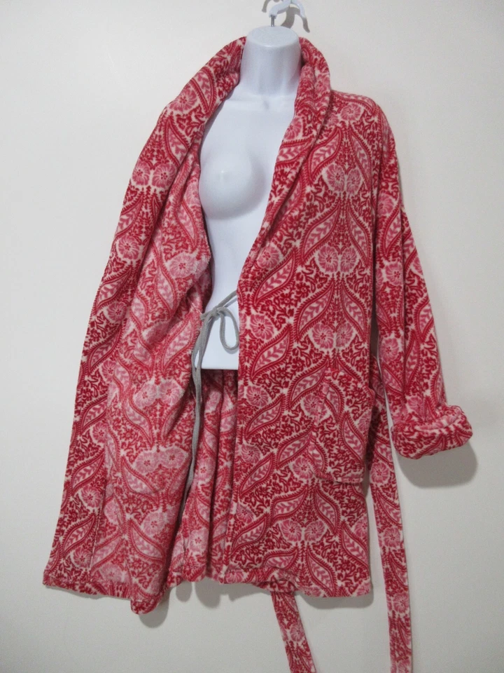 Talla M Lucky Brand Bata Mujer Roja Navidad Floral Bolsillos Corbata Vellón Felpa SUAVE Foto 2 de 4