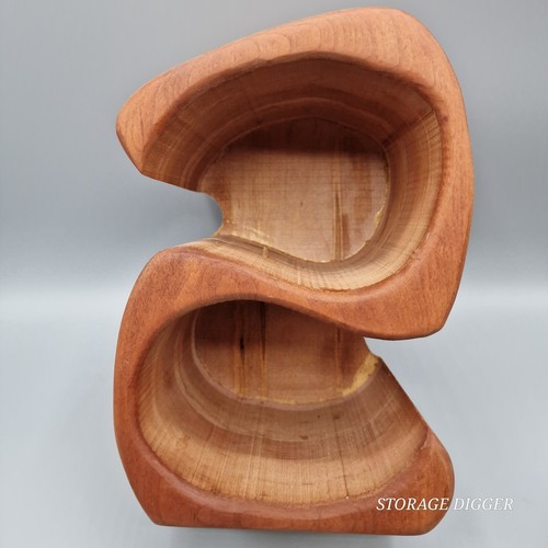 Vintage Mid Century Modern Bandsaw Brown Wooden Puzzle Jewelry Box Two Drawers - Picture 8 of 9