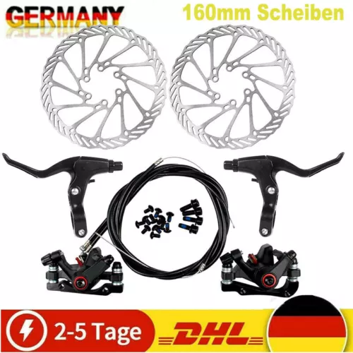 Fahrrad Scheibenbremse Set Mechanische Vorne Hinten MTB Bremse Bremsbeläge Kabel - Bild 1 von 24