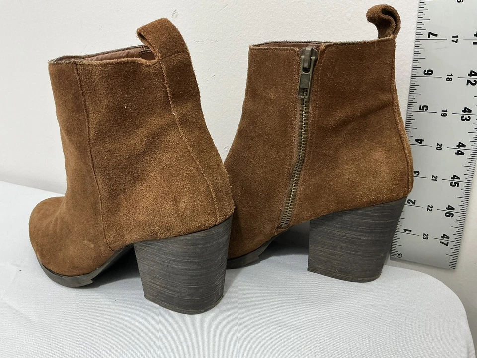 Womans Ecote Size 6 Cognac Suede Zip Block Heel Ankle Boots Foto 4 de 4