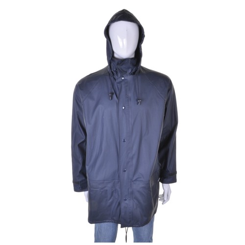 VINTAGE Blue PVC Mac L Waterproof Hooded Zip Raincoat Jacket Workwear Men - Picture 2 of 6