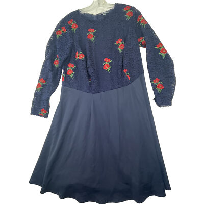 ModCloth Ready To Bloom Womens Size 16 Blue Floral Lace Dress