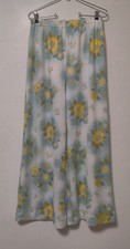 Vintage 1960's Bright Floral Polyester Pants Size 14 EVC Wide Leg Blue Yellow