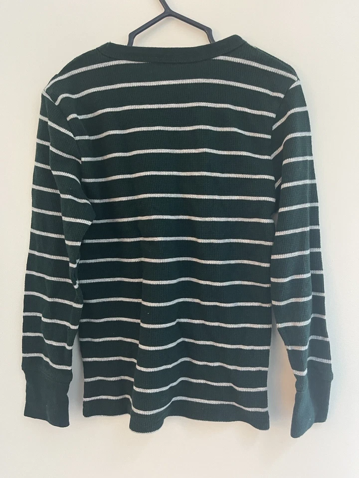 Camisa TCP infantil masculina malha waffle listrada térmica elástica manga longa verde XS 4 - Imagem 3 de 3