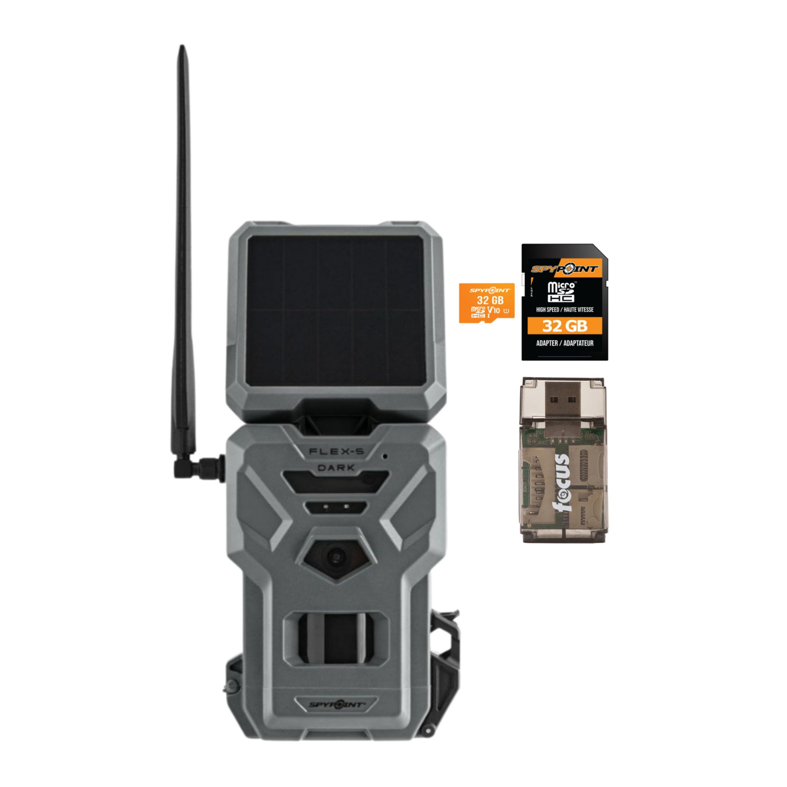 Камера SPYPOINT Flex S Dark Solar Trail Cam 40 МП 1080p без свечения, карта памяти и считыватель на 32 ГБ