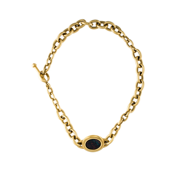 STUNNING KIESELSTEIN-CORD 1984 18K YELLOW GOLD NECKLACE JASPER