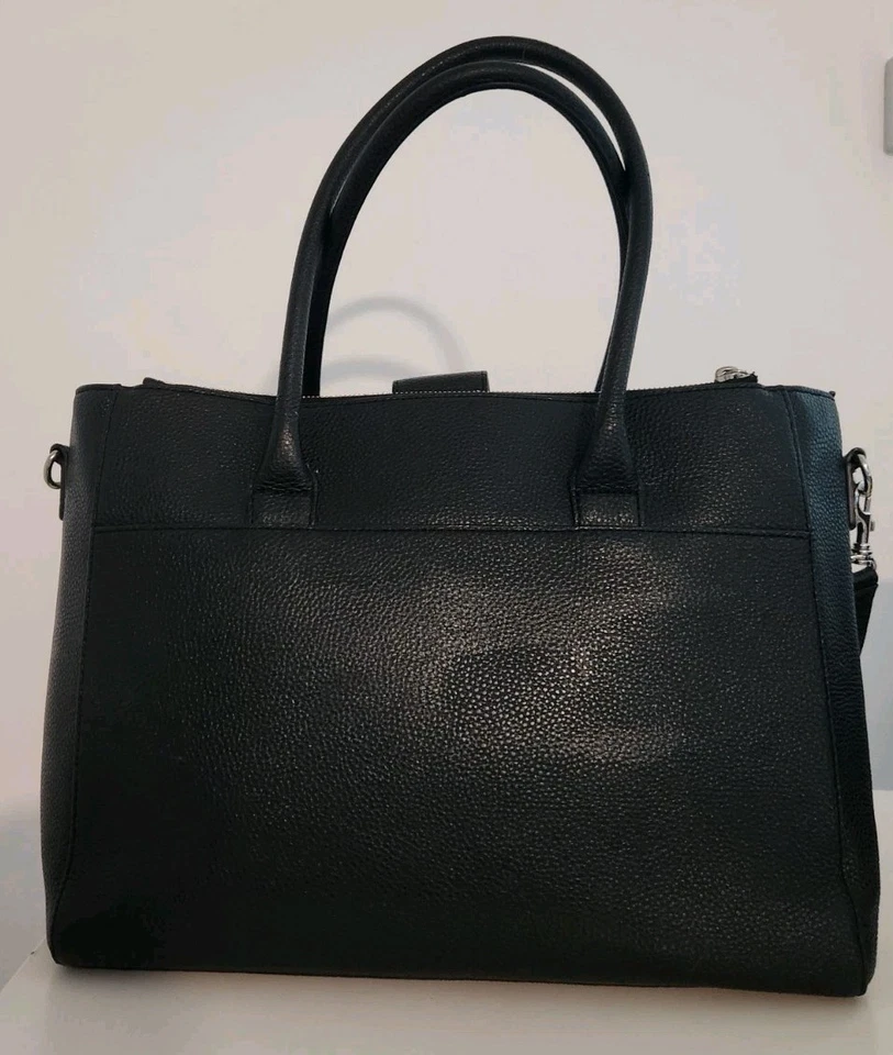 Сумка для ноутбука OROTON кожаная черная шагреневая сафьяновая серебристая фурнитура рекомендуемая розничная цена $~600 - Изображение 2 из 4