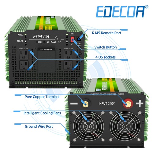 EDECOA 3500W Inversor de Potencia Onda Sinusoidal Pura 24V DC a 110V AC Nuevo Control Remoto - Imagen 4 de 9