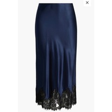 Reformation Carolina Lace Trim Silk Midi Skirt   Navy   Women's XL   NWT