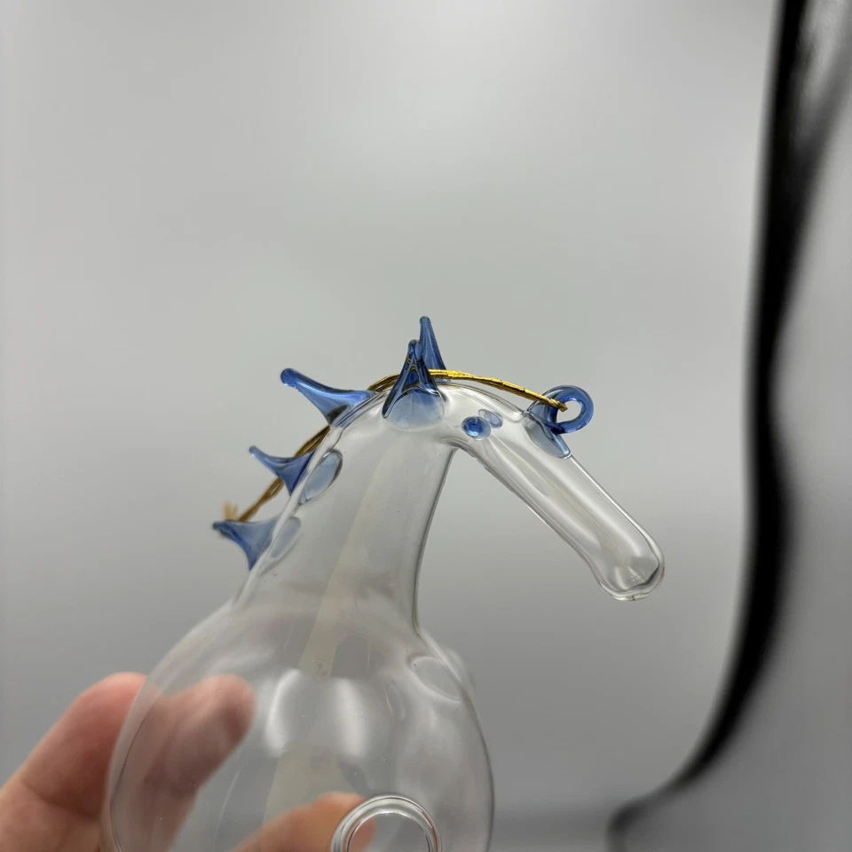 Морской конек ручной работы прозрачное стекло с синим орнаментом повесить размножения воздуха растение ваза - Изображение 3 из 4