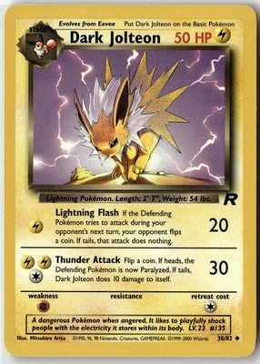 Dark Jolteon Uncommon Team Rocket 38/82 Unlimited LP
