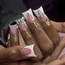 24 Pcs Duck Press on Nails Medium Long Fake Nails Acrylic Nails Press Style 17