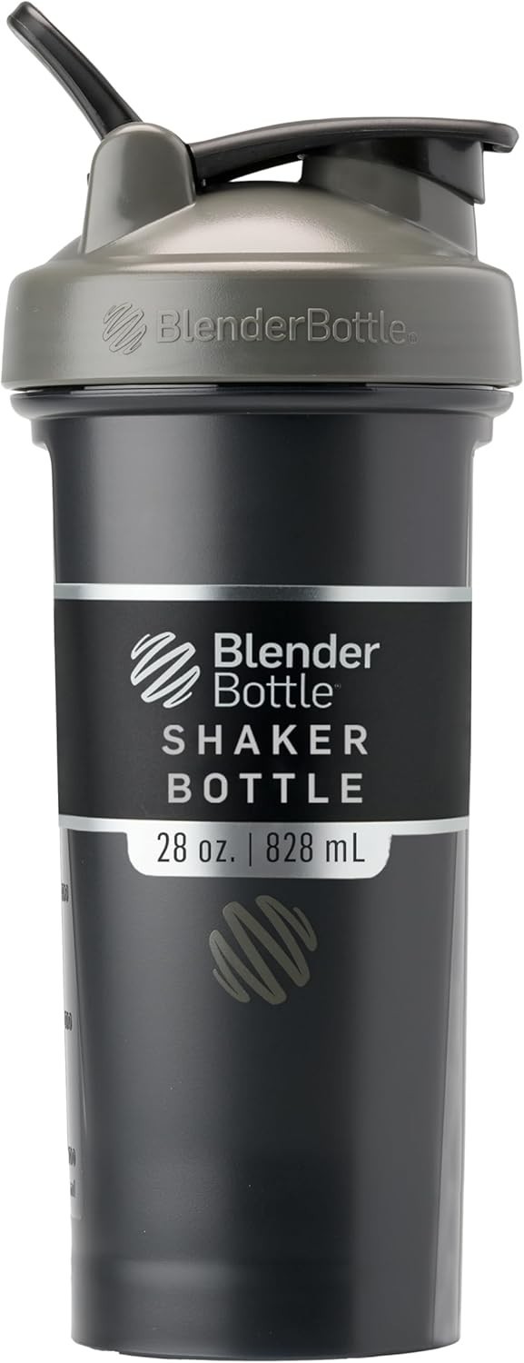 BlenderBottle Classic V2 Shaker 28oz – Protein & Pre-Workout Mixer, Black Shadow
