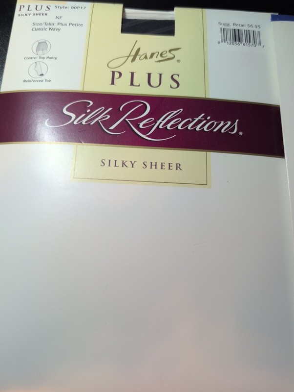 2 Pair Plus Size Silky Sheer Pantyhose Hanes/Navy & Lycra/Nude New
